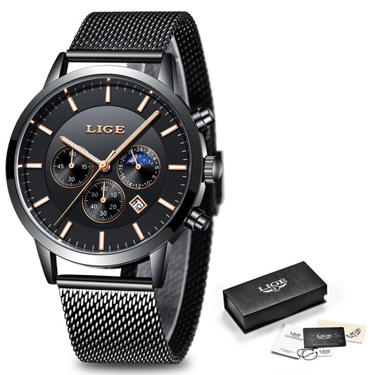 Reloj de Cuarzo Fases Lunares Resistente al Agua - Estilo Casual Deportivo Ejecutivo