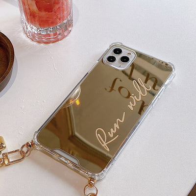 Funda Espejo Dorada con Cadena para iPhone - Protección Elegante y Funcional - Image 6