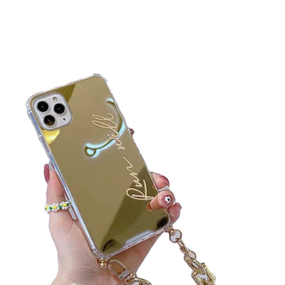 Funda Espejo Dorada con Cadena para iPhone - Protección Elegante y Funcional - Image 8