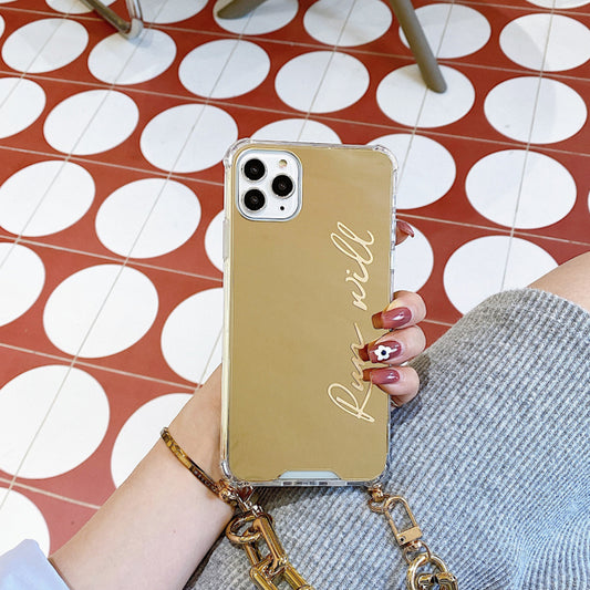 Funda Espejo Dorada con Cadena para iPhone - Protección Elegante y Funcional