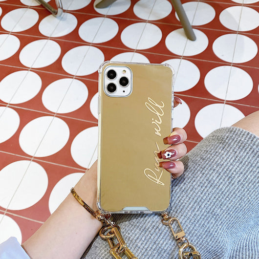 Funda Espejo Dorada con Cadena para iPhone - Protección Elegante y Funcional