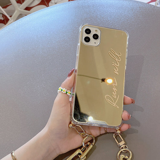 Funda Espejo Dorada con Cadena para iPhone - Protección Elegante y Funcional - Image 5