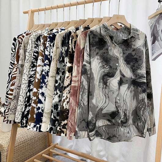 Camisa Suelta Estilo Hong Kong Retro con Estampado de Leopardo