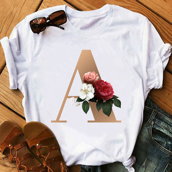 Remera Estampada con 26 Letras Doradas para Mujer