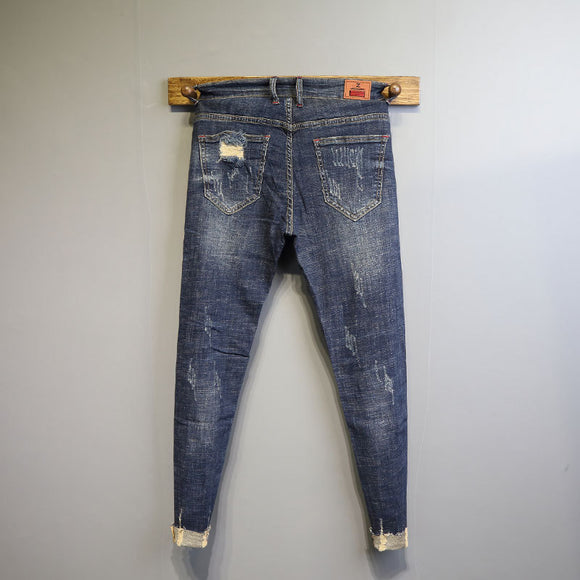 Pantalones Slim con Dobladillo Deshilachado - Estilo Personalizado