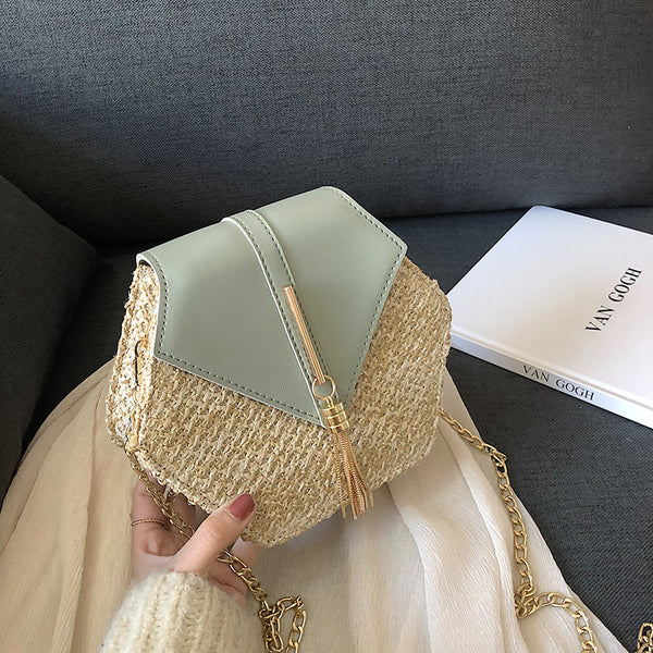 Bolsa Playera de Paja Tejida para Mujer