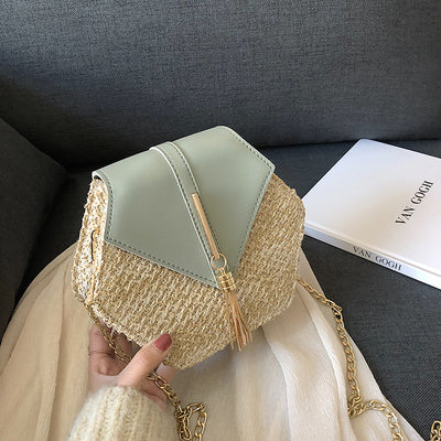 Bolsa Playera de Paja Tejida para Mujer