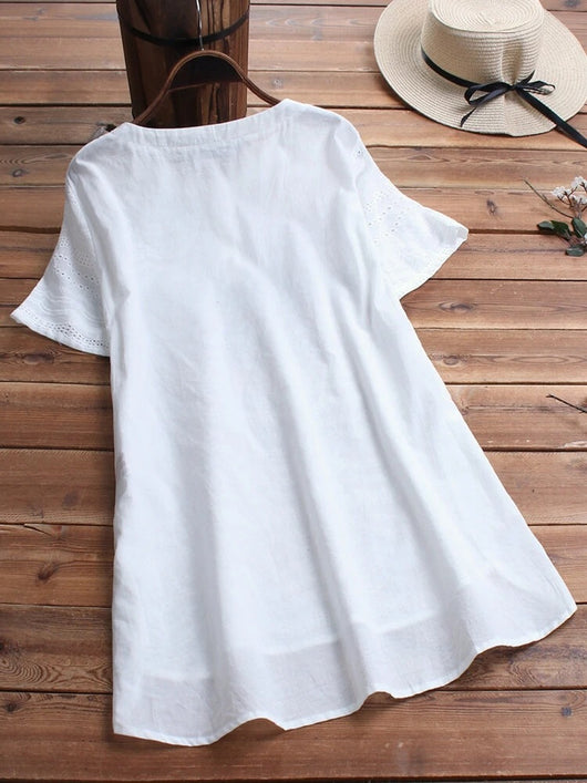 Blusa Bordada de Manga Corta con Botones - Image 5