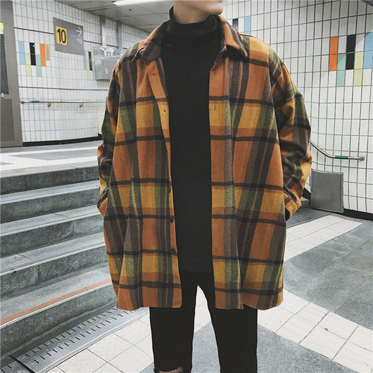 Abrigo de Lana Cuadros Estilo Coreano - Gabardina Larga Invierno Hombre - Image 5