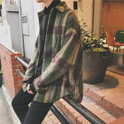 Abrigo de Lana Cuadros Estilo Coreano - Gabardina Larga Invierno Hombre - Image 3