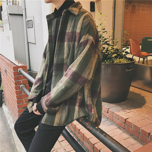 Abrigo de Lana Cuadros Estilo Coreano - Gabardina Larga Invierno Hombre - Image 3