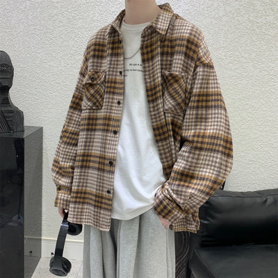 Abrigo de Lana Cuadros Estilo Coreano - Gabardina Larga Invierno Hombre - Image 6