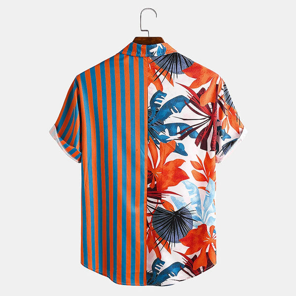 Camisa Casual de Manga Corta con Rayas y Colores Vibrantes