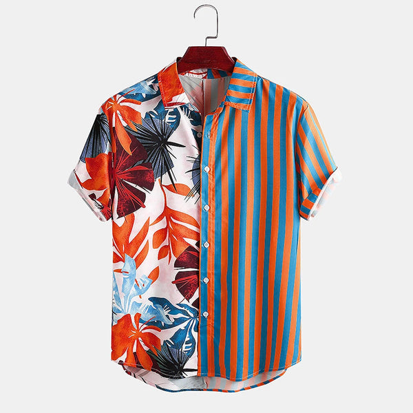 Camisa Casual de Manga Corta con Rayas y Colores Vibrantes