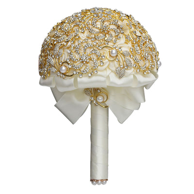 Ramo de Novia Dorado con Diamantes Completos y Strass, Estilo Europeo Hecho a Mano - Image 14