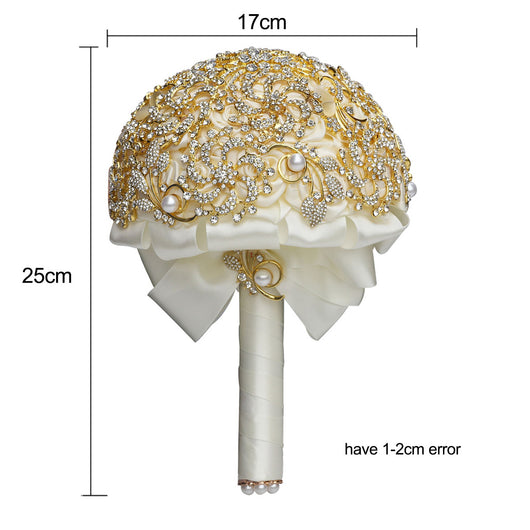 Ramo de Novia Dorado con Diamantes Completos y Strass, Estilo Europeo Hecho a Mano - Image 13