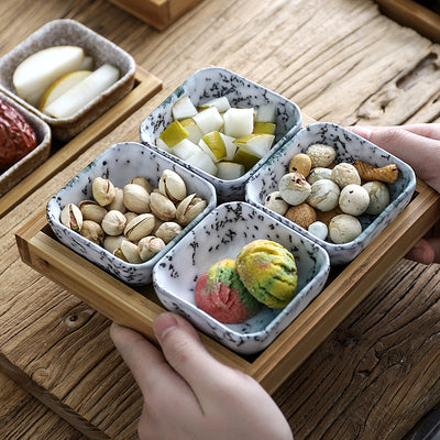 Juego de Platos de Cerámica Estilo Japonés con Bandeja de Bambú - Image 3