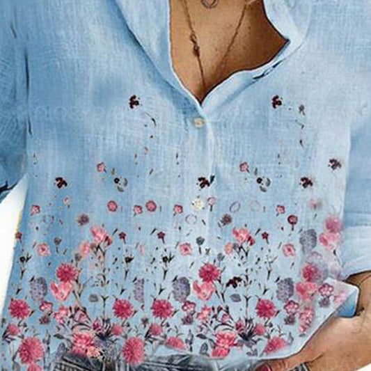 Blusa Estampada con Botones de Manga Larga para Mujer Talla Grande