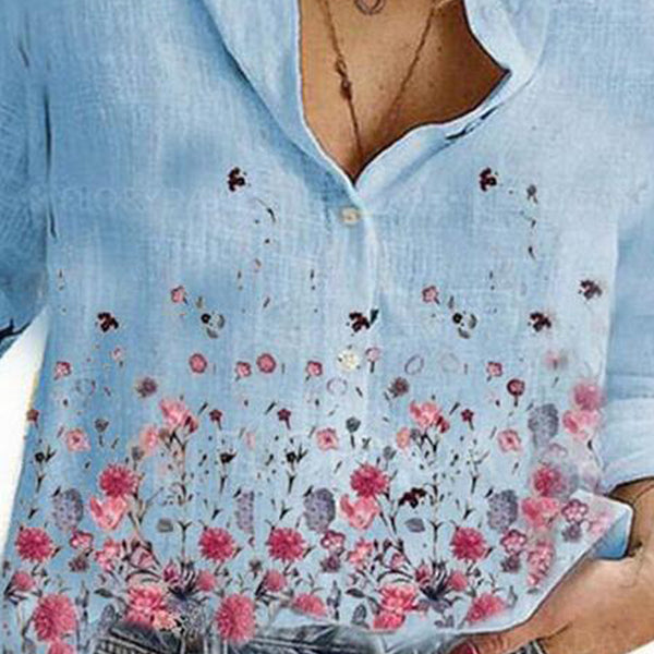 Blusa Estampada con Botones de Manga Larga para Mujer Talla Grande