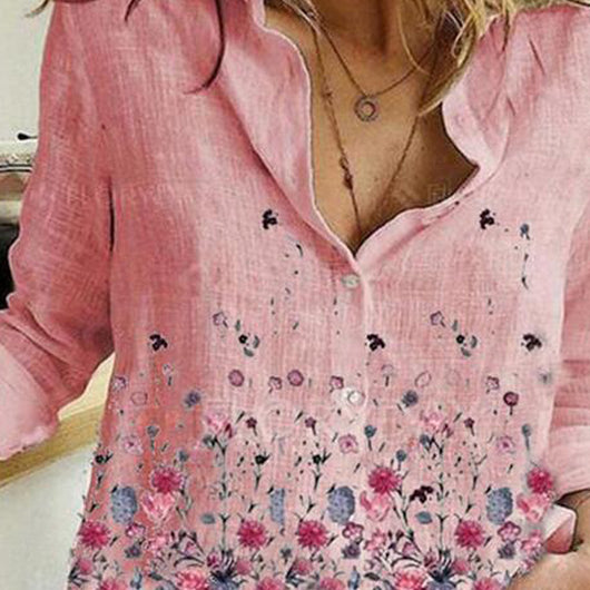 Blusa Estampada con Botones de Manga Larga para Mujer Talla Grande - Image 3