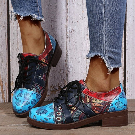 Zapatos Brogue Retro para Mujer con Punta Redonda y Cordones