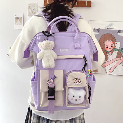 Mochila Preppy Púrpura Impermeable para Mujer - Colores Dulces - Image 10