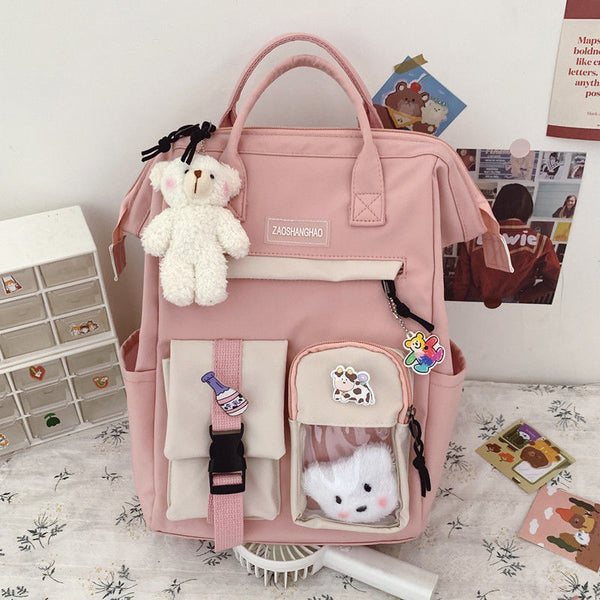 Mochila Preppy Púrpura Impermeable para Mujer - Colores Dulces