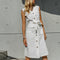 Vestido Ejecutivo Blanco Puro sin Mangas con Bolsillos - Largo Midi