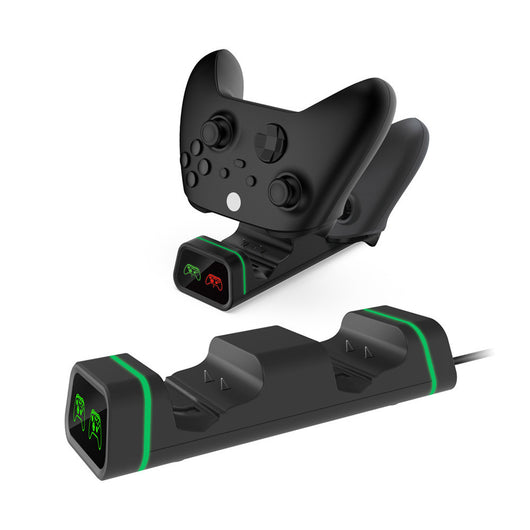 Black dual charging station for Xbox Series X/S and Xbox One controllers, with two battery packs and two sets of battery covers. - Image 7