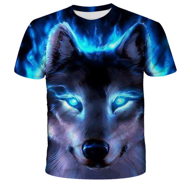 Playera Suelta Unisex con Estampado Digital 3D Lobo Totem