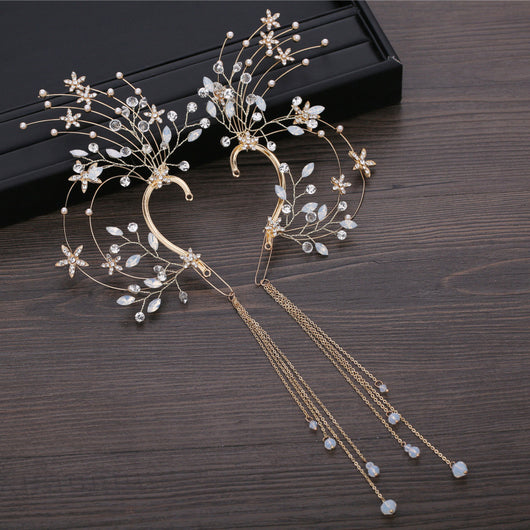 Tocado Nupcial con Aretes de Flores y Flecos Largos - Image 8