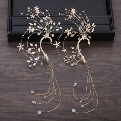 Tocado Nupcial con Aretes de Flores y Flecos Largos - Image 11
