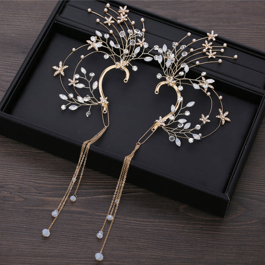 Tocado Nupcial con Aretes de Flores y Flecos Largos - Image 2