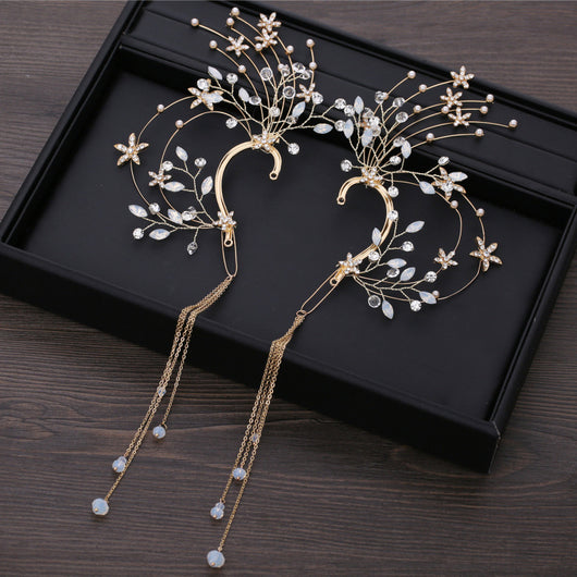 Tocado Nupcial con Aretes de Flores y Flecos Largos - Image 2