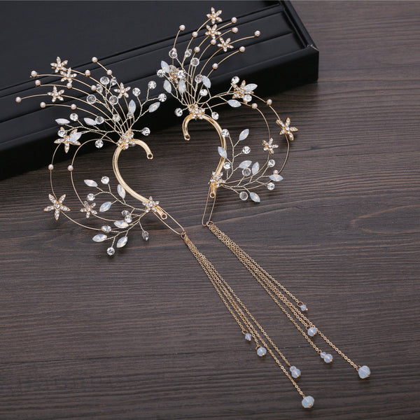 Tocado Nupcial con Aretes de Flores y Flecos Largos