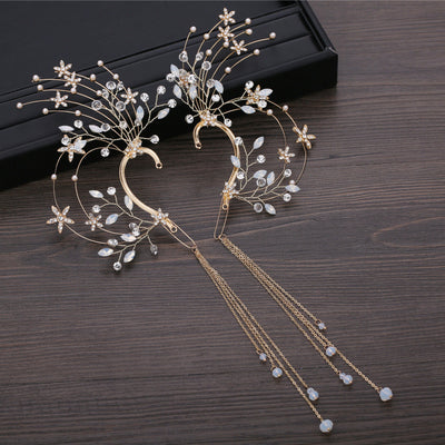 Tocado Nupcial con Aretes de Flores y Flecos Largos