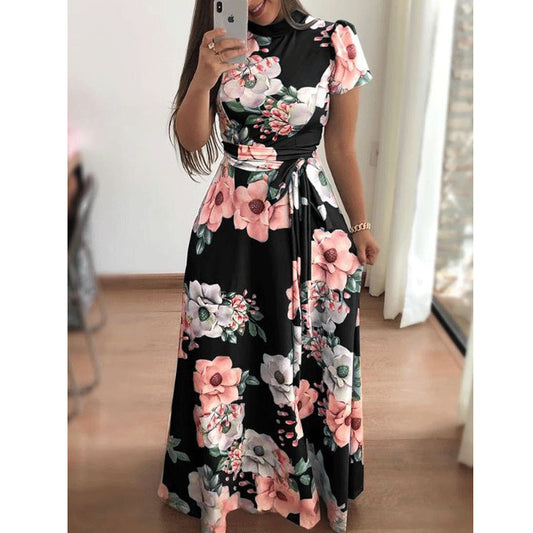Vestido Swing de Manga Corta con Estampado Floral Estilo Europeo para Otoño - Image 2