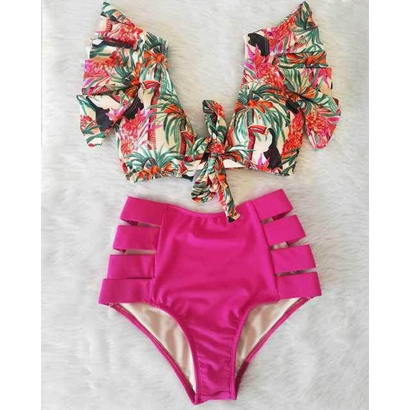 Bikini Cintura Alta con Volantes - Traje de Baño Moderno para Mujer