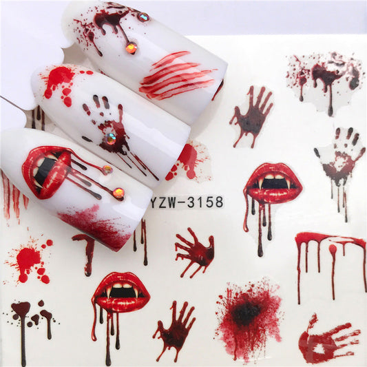 Calcomanías de Agua para Uñas - Diseños Halloween con Hojas de Arce y Caballito de Mar