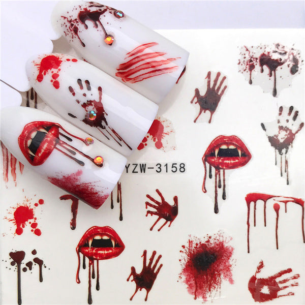 Calcomanías de Agua para Uñas - Diseños Halloween con Hojas de Arce y Caballito de Mar