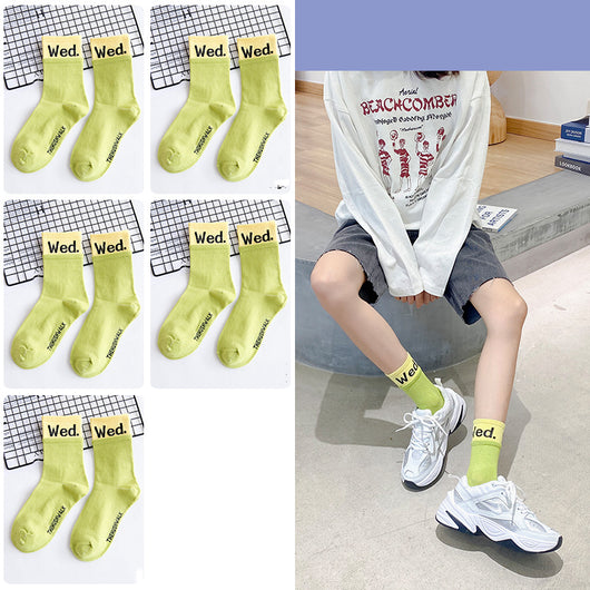 Calcetines Tubo de Algodón con Combinación de Letras y Colores para Mujer - Image 28