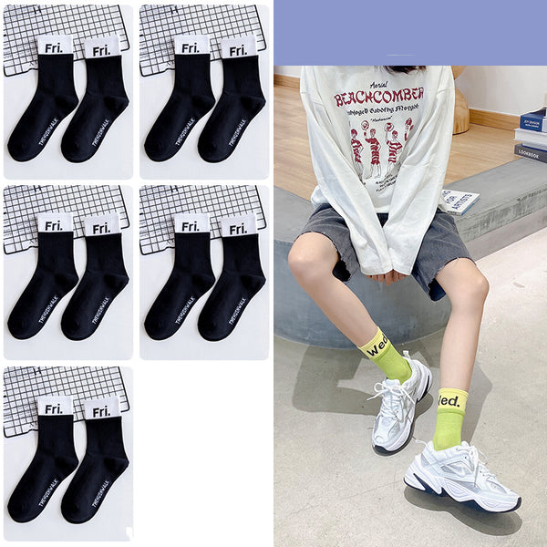 Calcetines Tubo de Algodón con Combinación de Letras y Colores para Mujer