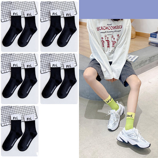 Calcetines Tubo de Algodón con Combinación de Letras y Colores para Mujer