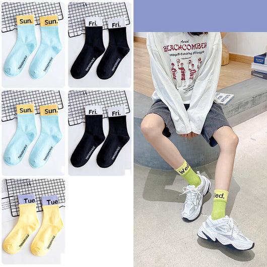 Calcetines Tubo de Algodón con Combinación de Letras y Colores para Mujer - Image 6