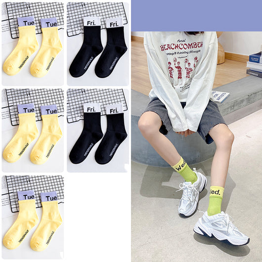 Calcetines Tubo de Algodón con Combinación de Letras y Colores para Mujer - Image 7