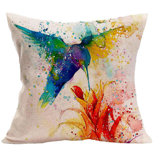 Funda de Almohada de Lino con Diseño de Pájaro Arcoíris