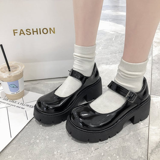 Zapatos Retro de Cuero con Tacón y Suela Gruesa - Estilo Universitario para Mujer - Image 2