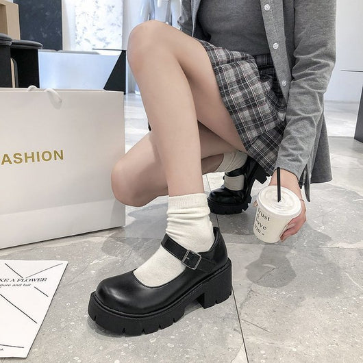 Zapatos Retro de Cuero con Tacón y Suela Gruesa - Estilo Universitario para Mujer - Image 3