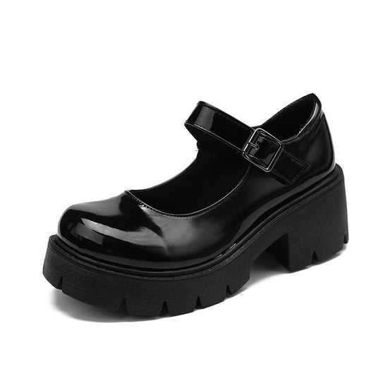 Zapatos Retro de Cuero con Tacón y Suela Gruesa - Estilo Universitario para Mujer
