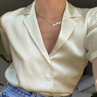 Blusa de Satén con Botones en Colores Sólidos - Estilo Europeo y Americano